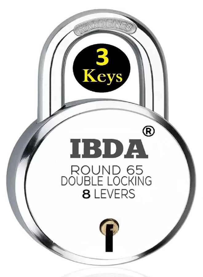 IBDA Round 65mm Lock | Double Locking | 8 Levers' Technology | Rivetless Steel Body Padlock - Image 1